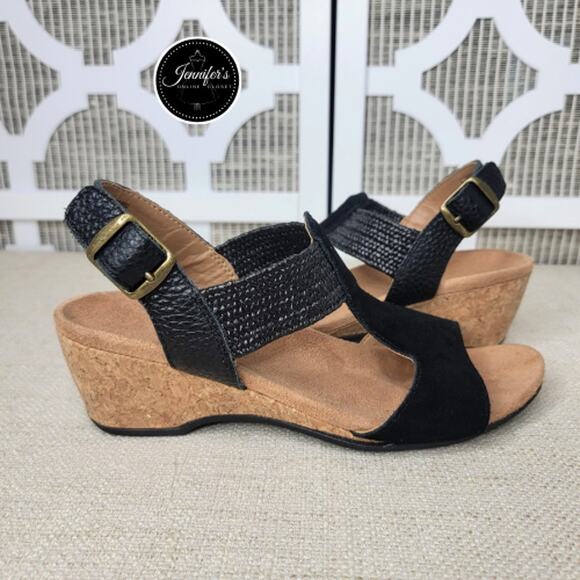 Vionic Women's Black Suede Wedge Sandals Size 7 - Picture 2 of 16